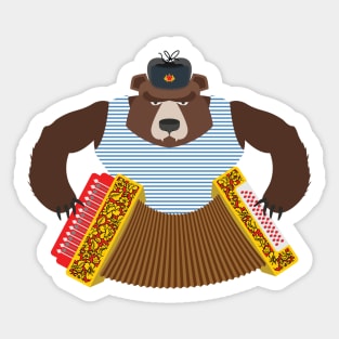 Russian Brown Bear with Accordion Sticker